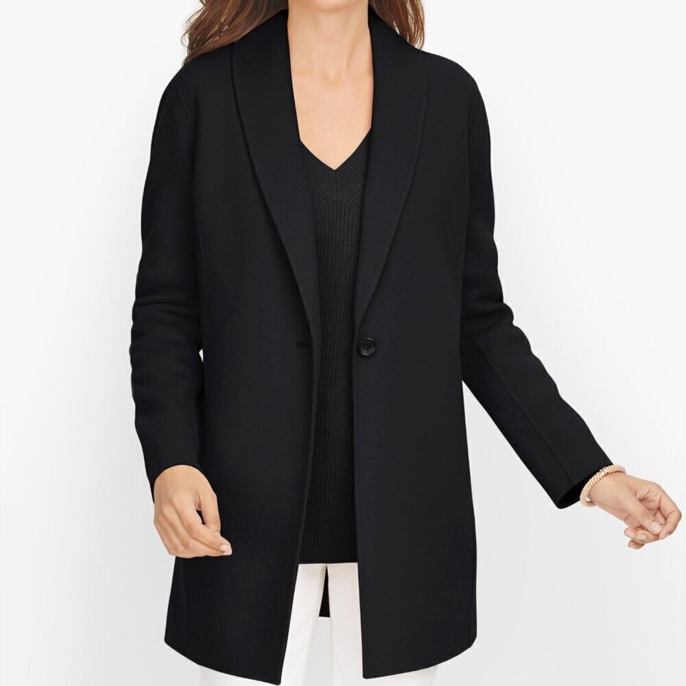 Talbots Shawl Collar Double Face Blazer long 14 single button black wool blend
